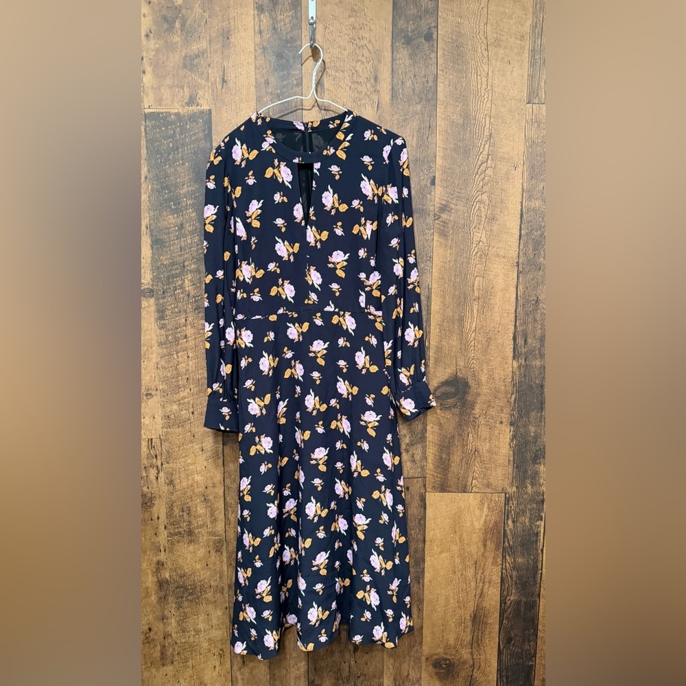 Long Sleeve Navy Floral Midi Dress